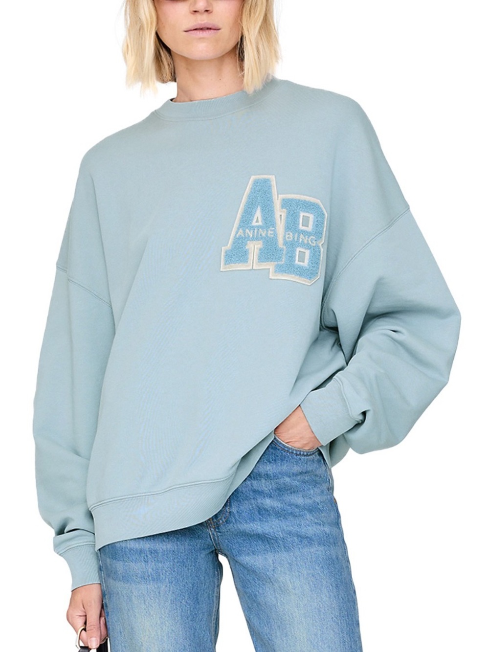 NWT Anine Bing Miles Oversized light cotton casual blue Sweatshirt size XS